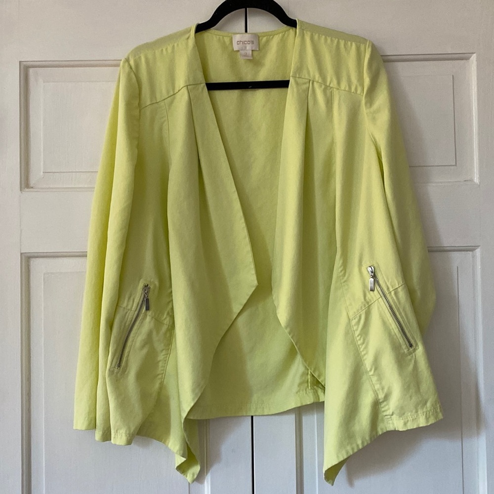 Chico’s Size 2 Drape Jacket Soft Lime Chicos‎ Size Large Open Front Chartreuse